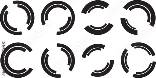 Black and white circular arc shapes on white background