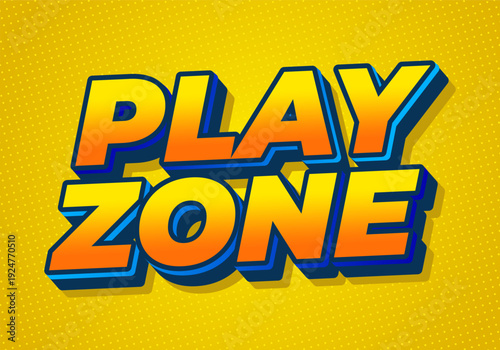 Bold 3d play zone text with orange and blue gradient on dotted yellow background