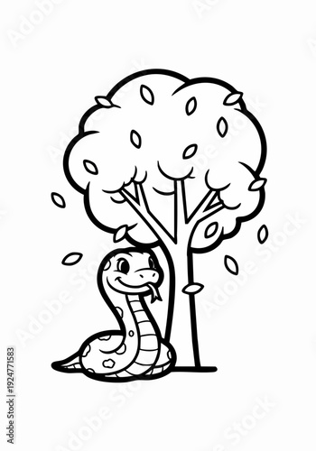 A Happy Cartoon Snake Ready for Coloring.