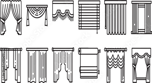 A comprehensive illustration showcasing various types of window treatments and coverings Vector