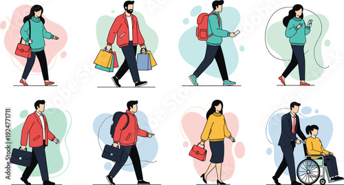 Interior Door Collection Vector Illustration Set with Wooden and Glass Doors in Open and Closed Positions Isolated on White Background