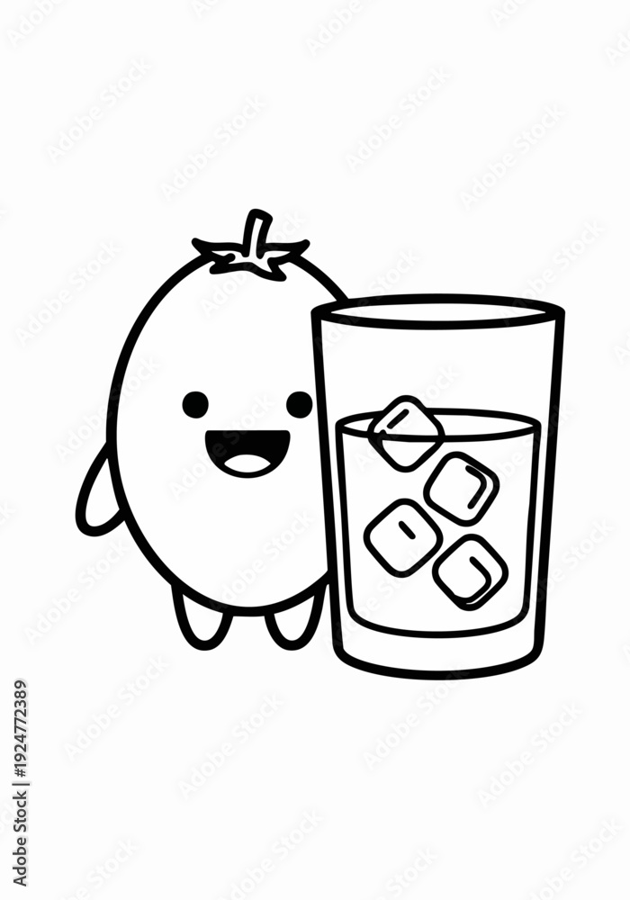 Obraz premium Adorable Cartoon Tomato with a Refreshing Glass of Iced Juice.