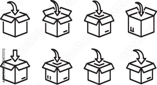 Eight gift boxes with different ribbon designs on a white background Vector
