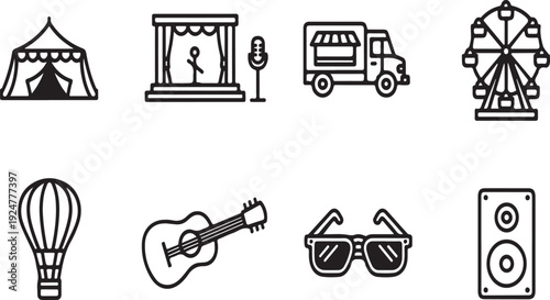 A collection of icons representing various activities and objects Vector