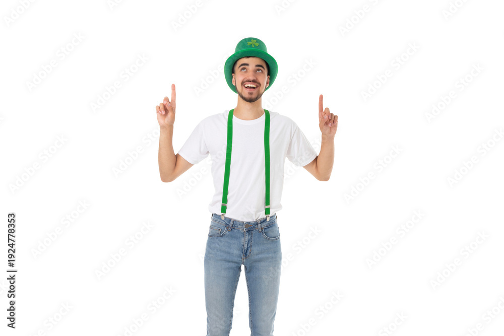Obraz premium St Patricks Day celebration features a man in green hat, isolated, PNG