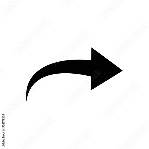 Black curved right arrow icon vector illustration