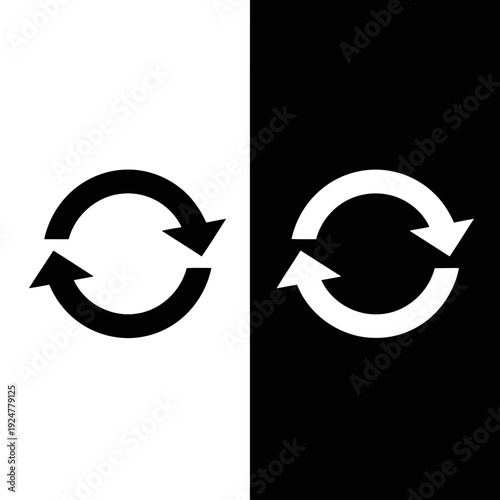 Refresh reload vector icon on black and white background