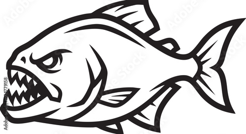 A fierce illustration of a piranha with a menacing expression and razor-sharp teeth, set against a stark backdrop, perfectly embodies a symbol of danger and aggressive intent.