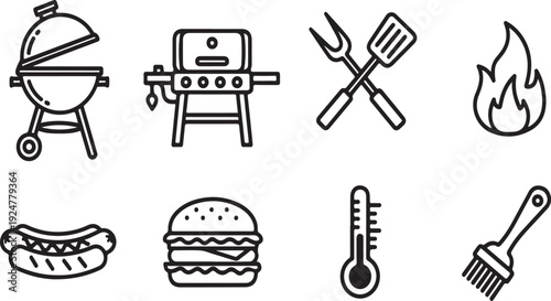 A collection of icons representing various barbecue and grilling essentials Vector