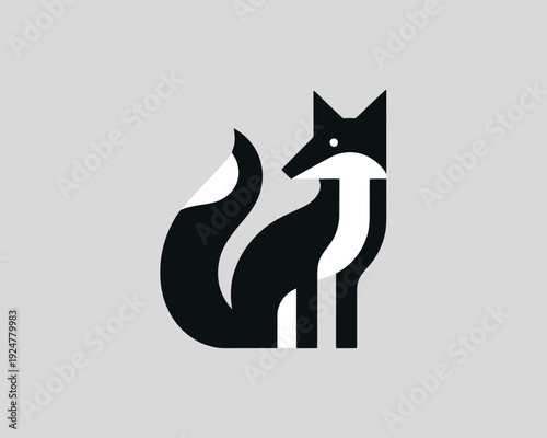 Fox sitting with curled tail simple modern geometric design minimalist animal icon vector illustration
