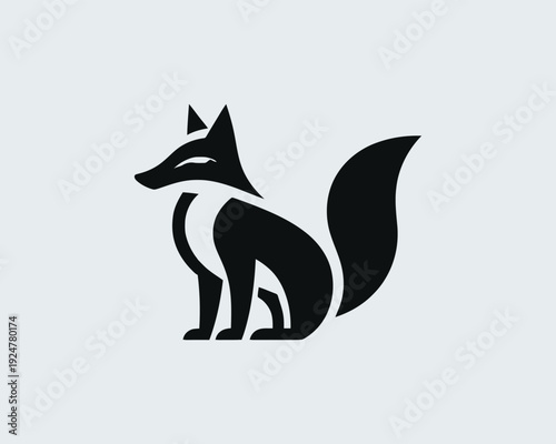 Fox sitting profile with bushy tail minimalist geometric design clean logo symbol vector illustration