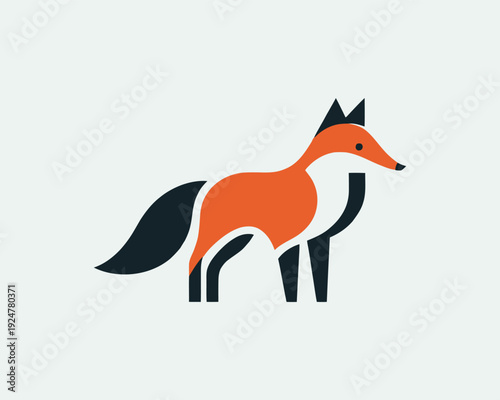 Fox Standing Alert with Bushy Tail Geometric Silhouette Minimalist Icon Vector Illustration
