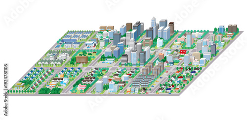 街並みの立体図. 都市の景観.