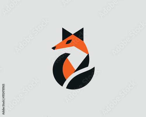 Fox logo curled up with tail forming abstract shape vector