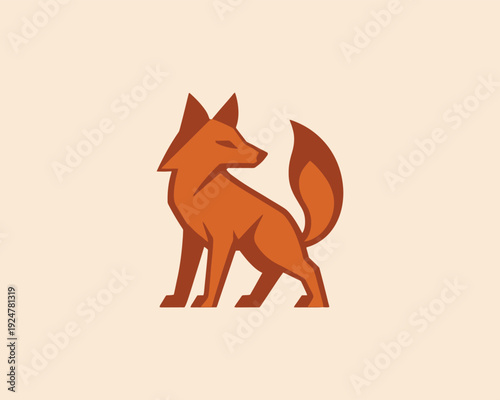Fox sitting alertly with geometric shapes and sharp angles minimalist design nature wildlife vector illustration