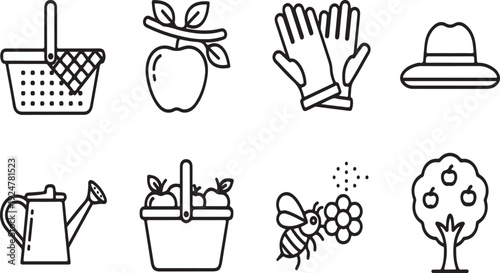 A variety of gardening tools and items arranged in a grid Vector