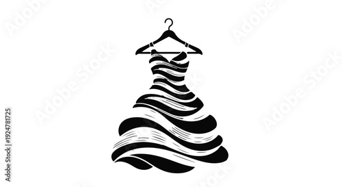 Striking black and white dress design on a hanger, symbolizing fashion and style