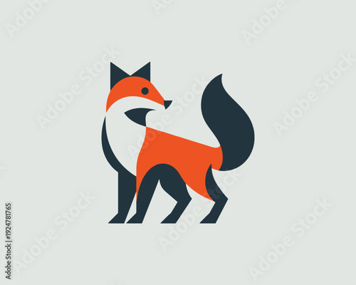 Fox standing alert geometric minimalist style stylized animal vector illustration