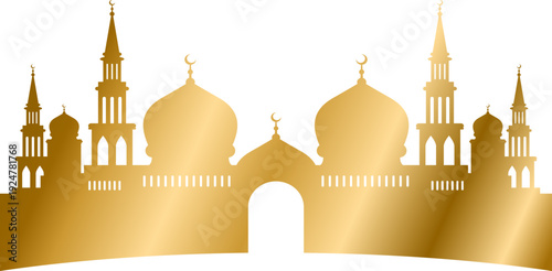 Elegant silhouette of a mosque with domes and minarets, ideal for religious, cultural, or travel-themed content.