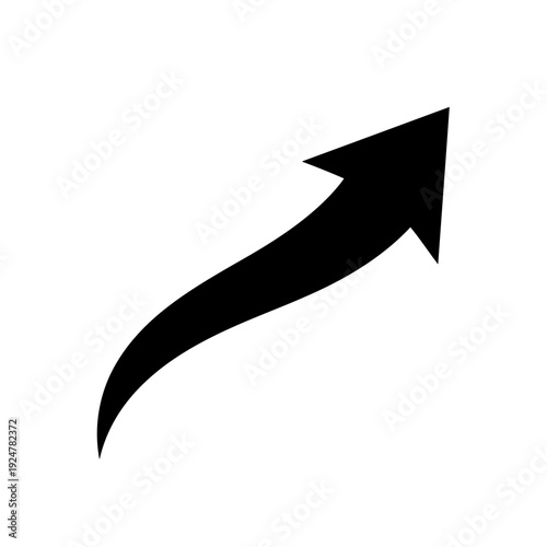 Curved black arrow pointing upwards on white background