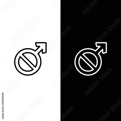 Male gender symbol with prohibition sign line graphics