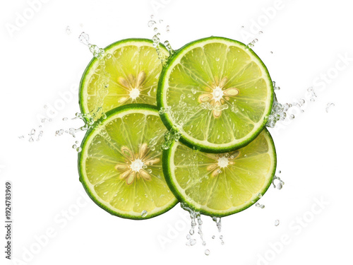 Freshly sliced lime wedges on a clean white background isolated on white background
