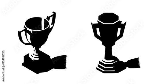 "Golden Trophy Cup Isometric 3D Icon Set, isolated on transparent background"