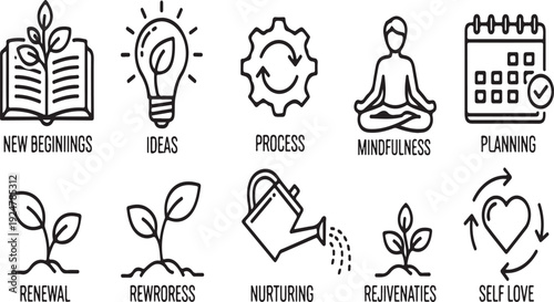 Exploring diverse aspects of personal growth and self-improvement through various activities Vector