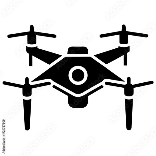 Black drone icon with four rotors and a camera