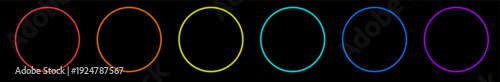 Glowing round buttons in blue, purple, green and pink with luminous border and smooth gradient light. Perfect for neon action call labels, shop elements, casino apps and modern UI templates.