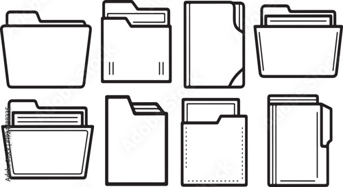 Various folders and files represented in a simple line drawing style Vector
