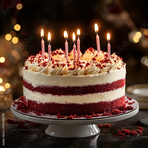 Wallpaper Mural Elegant Red Velvet Cake with Creamy Layers and Birthday Candles Torontodigital.ca