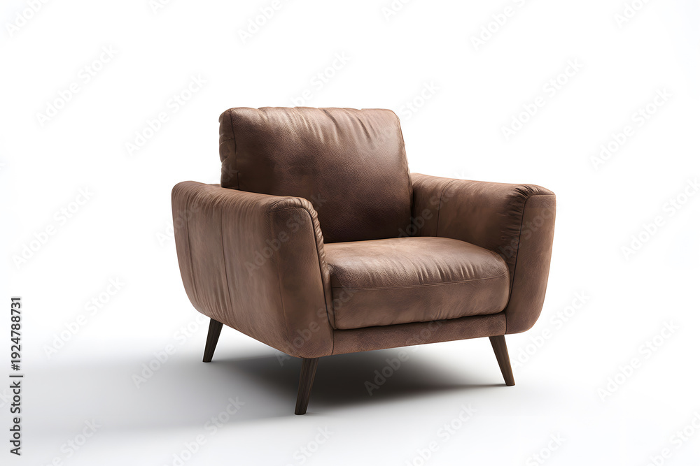 Fototapeta premium Soft brown chair placed against a white background in a simple setting