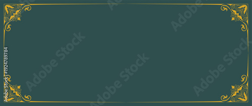 Luxurious frame design with vintage gold patterns on a green background.