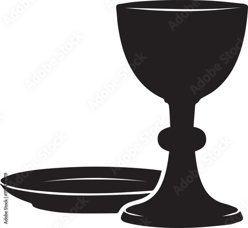 Christian symbols chalice and paten holy communion sacrament vector silhouette illustration line art