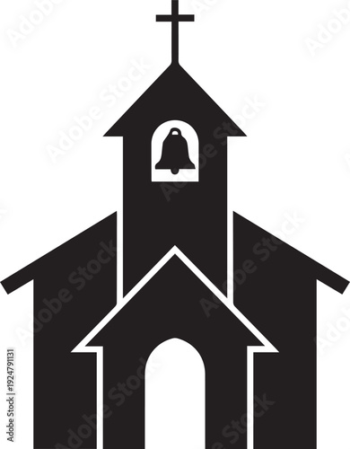 Foto Church building silhouette with cross and bell tower vector illustration isolate