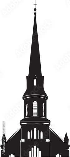 Картината върху платно Detailed black silhouette vector illustration of a classic new england church st