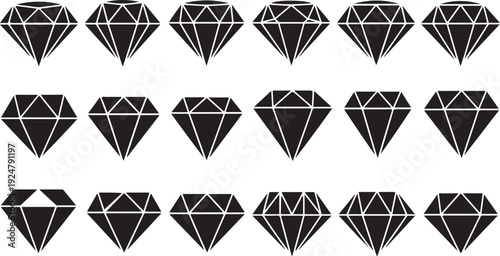 Collection of black diamond illustrations on white background