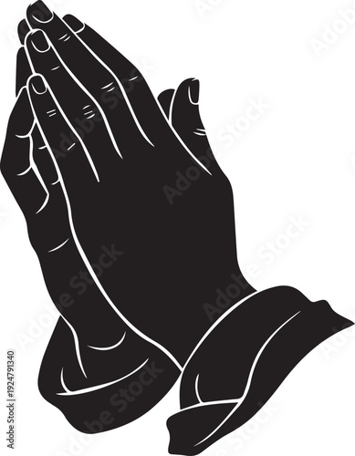 Praying hands silhouette vector illustration for religious devotion and spiritual meditation
