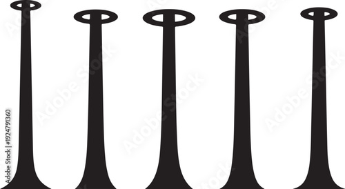 Five black cylindrical objects on a white background illustration