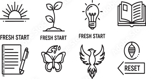 Icons representing new beginnings, growth, and learning opportunities Vector
