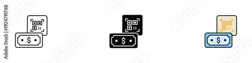 Digital payment icon vector. QR code scanning symbol for mobile banking and contactless transactions. Vector Illustration.