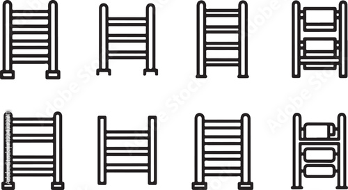 A collection of various ladder designs and structures in a simple line art style Vector