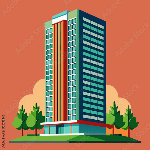 Modern High Rise Office Tower Building Vector Illustration
