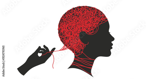 Mental Health Concept of Unraveling Tangled Thoughts in Human Head