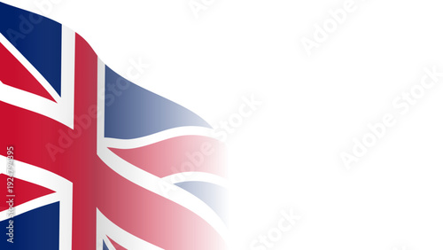 Vector waving Flag of the United Kingdom. Waving UK flag with empty, blank, copy space on transparent background. Design element for presentation, banner, advertisement, web. Place for text