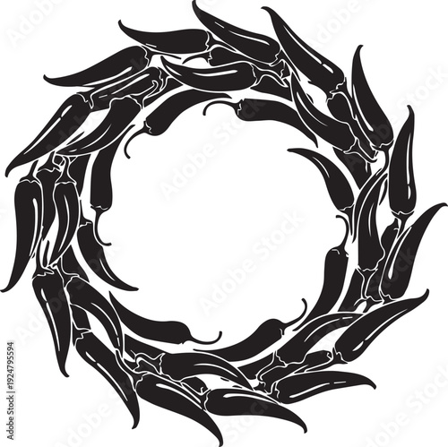 Chili pepper wreath vector silhouette illustration for spicy food logo and kitchen design