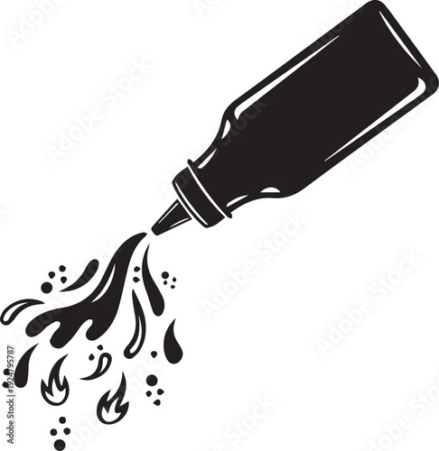 Ketchup bottle squirting sauce vector illustration silhouette