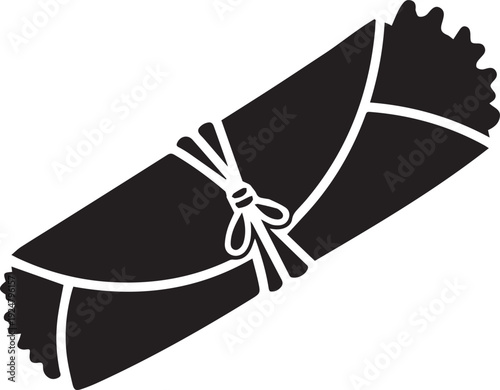 Old papyrus vector silhouette illustration isolated. antique scroll line art with bow