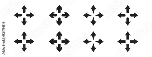 Four-way arrow icon set: up, down, right, and left. Four-way arrow and path. Vector illustration